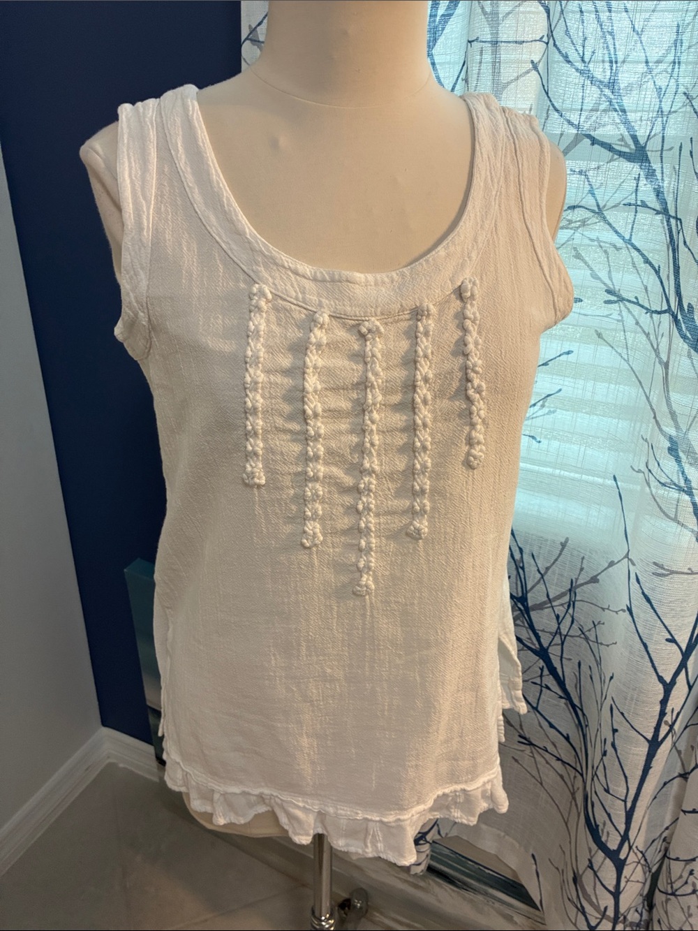 Cotton Ways White Sleeveless Textured Tank Top